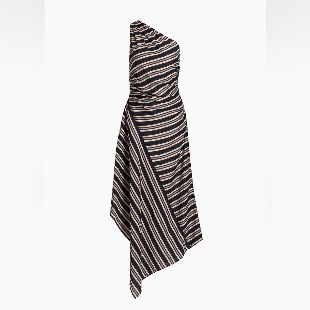 A.L.C. Lyn Striped Linen-Blend One-Shoulder Midi-Dress